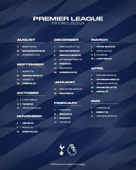 Tottenham Schedule .